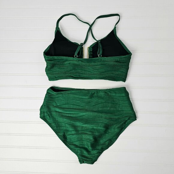 Women's Green Textured Cut Out Front High Waisted Bikini Set Size M NWOT - Picture 5 of 12